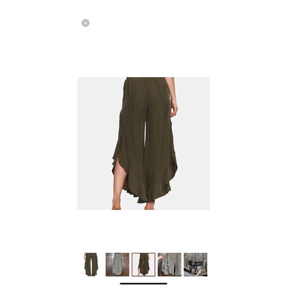 1.STATE Ruffle Wide Leg Pants in olive tree color size 10 NWT - Picture 2 of 9
